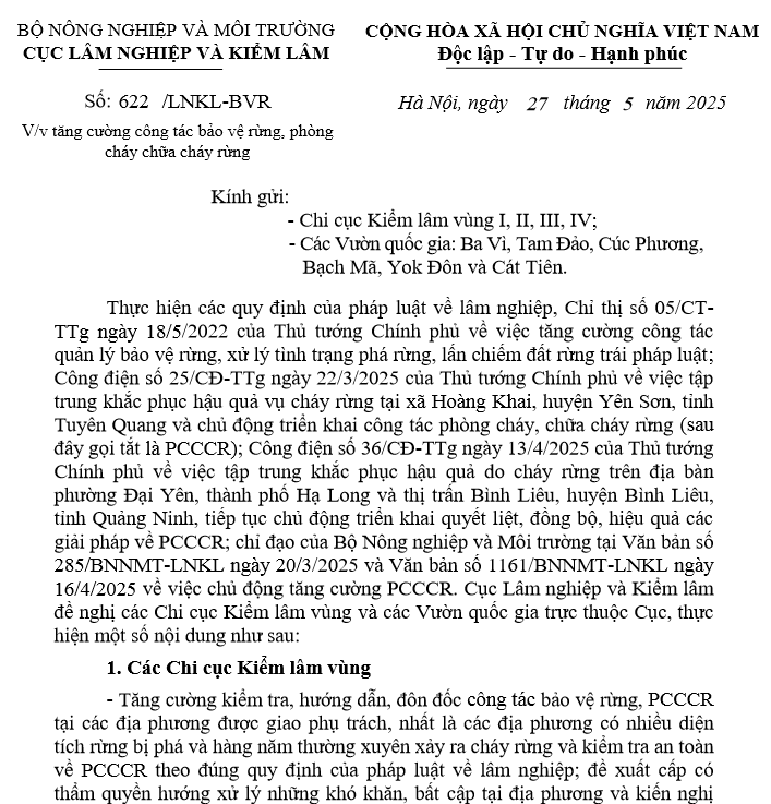  Tăng cường công tác bảo vệ rừng, phòng cháy chữa cháy rừng 